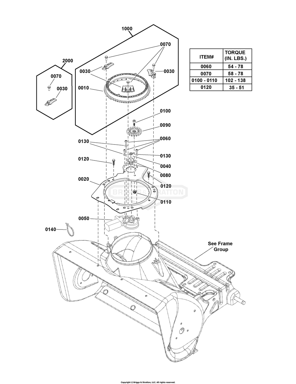 Chute Rotation Group - Electric Diagram and Parts List for 1697293-00 (1222EE)(2020) Briggs and Stratton Snow Blower